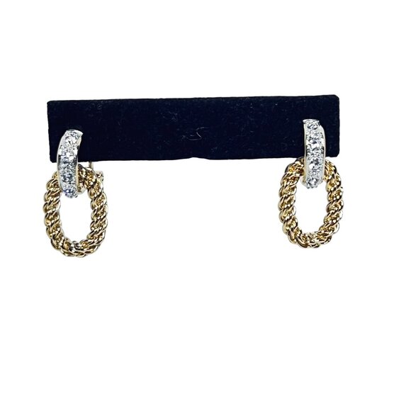 Kenneth Jay Lane Gold Tone And Clear Rhinestone Pierced Earrings (5986) - Picture 5 of 11
